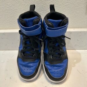 Nike Court Borough Mid Big Kids Shoes Royal Blue Black Hook Loop High Top‎ Sz 4Y